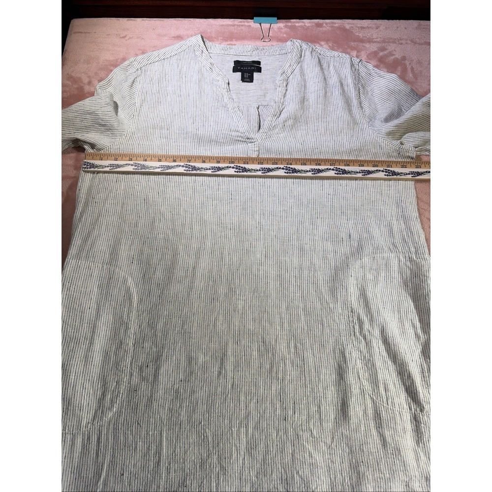 Tahari 100% Linen Black & White Striped Long Sleeve Tunic Dress Sz XL. Boho - Picture 8 of 9